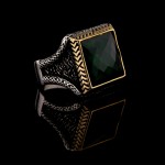 925 Ayar Gümüş Yeşil Taşlı Başak Desenli Erkek Yüzük