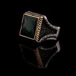 925 Ayar Gümüş Yeşil Taşlı Başak Desenli Erkek Yüzük