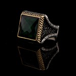 925 Ayar Gümüş Yeşil Taşlı Başak Desenli Erkek Yüzük