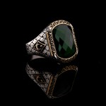 925 Ayar Gümüş Yeşil Taşlı Ay Yıldız Detaylı Erkek Yüzük