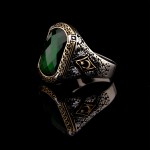 925 Ayar Gümüş Yeşil Taşlı Ay Yıldız Detaylı Erkek Yüzük