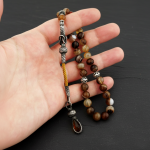 925 Ayar Gümüş Kaplan Gözü Taşlı Vav Yüzük ve Madagaskar Akik Tesbih Kombini