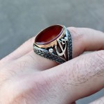 925 Ayar Gümüş Akik Taşlı Elif Vav Erkek Yüzük