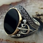 925 Ayar Gümüş Oniks Taşlı Elif Vav Erkek Yüzük