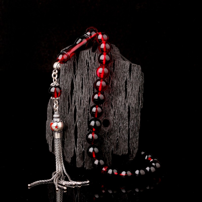 925 Ayar Gümüş Ayyıldız Püsküllü Süzme Renk Ateş Kehribar Tesbih 925 Ayar Gümüş Ayyıldız Püsküllü Süzme Renk Ateş Kehribar Tesbih