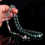 925 Ayar Gümüş Mineli Püsküllü Su Yeşili Ateş Kehribar Tesbih