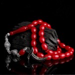 925 Ayar Gümüş Püsküllü Hz Ali Model Bordo Renk Ateş Kehribar Tesbih