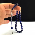 925 AYAR GÜMÜŞ PÜSKÜLLÜ MAVİ SİYAH RENK ATEŞ KEHRİBAR TESBİH