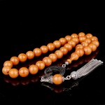 Eskitme Model Sıkma Kehribar Tesbih Ayyıldız Mikro Taşlı 925 Ayar Gümüş Püsküllü