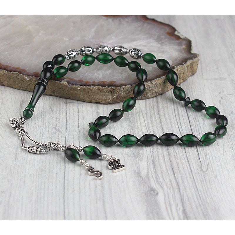 Gümüş Püsküllü Harfli ve İsimli Sıkma Kehribar Tesbih