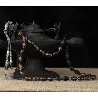 GÜMÜŞ TUĞRA PÜSKÜLLÜ SIKMA KEHRİBAR TESBİH