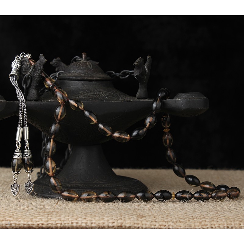 GÜMÜŞ TUĞRA PÜSKÜLLÜ SIKMA KEHRİBAR TESBİH