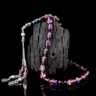 Süzme Renk Kapsül Kesim 925 Ayar Gümüş Püsküllü Ateş Kehribar Tesbih