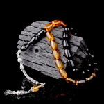 Süzme Renk Kapsül Kesim 925 Ayar Gümüş Püsküllü Ateş Kehribar Tesbih