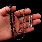 Süzme Renk Kapsül Kesim 925 Ayar Gümüş Püsküllü Ateş Kehribar Tesbih