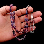 Süzme Renk Kapsül Kesim 925 Ayar Gümüş Püsküllü Ateş Kehribar Tesbih