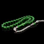 Yeşil Renk Damla Kehribar Tesbih Zirkon Taşlı Gümüş Püsküllü