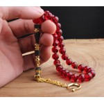 Zirkon Taşlı Altın Kaplama Püsküllü Ateş Kehribar Tesbih