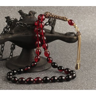 Zirkon Taşlı Gümüş Püsküllü Kehribar Tesbih