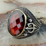 Kırmızı Taşlı Elif Vav Gümüş Yüzük